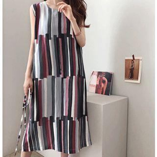 Sleeveless Striped Midi Dress With Sash