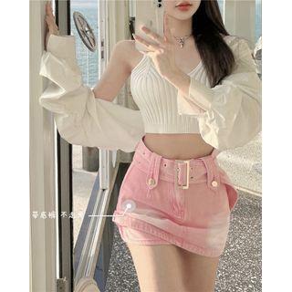Ribbed Knit Camisole Top / Shirt / Mini Pencil Skirt