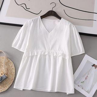 V-neck Ruffle Panel Blouse White - One Size