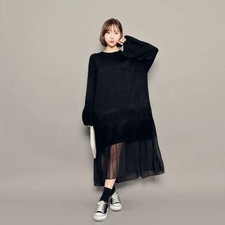 Pleated-hem Long Knit Dress