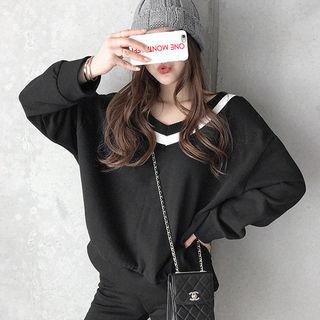 Contrast V-neck Drop-shoulder Sweatshirt