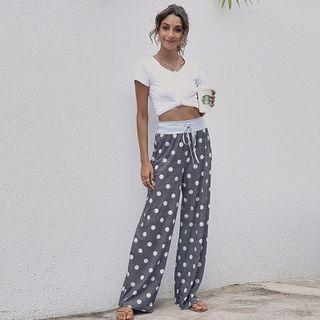 Dotted Drawstring Straight Leg Pants
