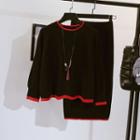 Set: Contrast Trim Sweater + Midi Skirt
