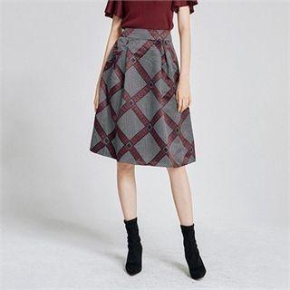 Pleated Patterned Flare Skirt
