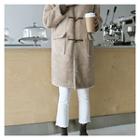Hooded Toggle-button Faux-fur Coat Beige - One Size