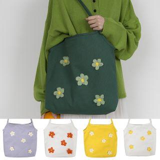 Canvas Flower Appliqued Tote Bag