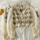 Patchwork Cropped V-neck Shirt