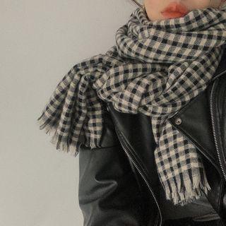 Plaid Fringed Shawl Plaid - Black & Gray - One Size