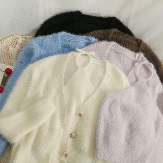 Set: Furry Halter Top + V-neck Cardigan In 5 Colors