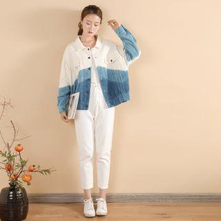 Indigo Dyed Button-up Corduroy Jacket Blue & White - One Size