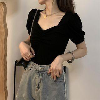 Puff-sleeve T-shirt Black - One Size