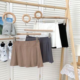 Elastic-waist Plain Mini Skort