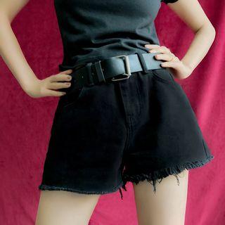 Frayed Hem Denim Shorts Black - S