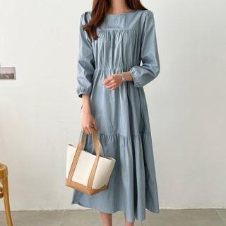 3/4-sleeve Tie-side Long Tiered Dress