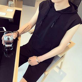 Set: Plain Sleeveless Hoodie + Shorts
