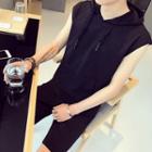 Set: Plain Sleeveless Hoodie + Shorts