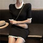 Contrast Trim Short-sleeve Cut Out Rib Knit Dress
