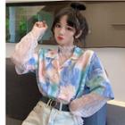 Printed Short-sleeve Shirt / Lace Top