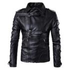 Faux-leather Lace-up Belted Biker Jacket