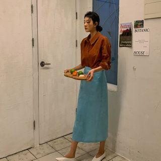 Satin H-line Long Skirt