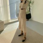Slim-fit Rib-knit Midi Dress Beige - One Size