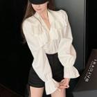 Long-sleeve Ruffled V-neck Blouse / Sleeveless Mini A-line Dress