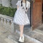 Short-sleeve Floral Printed Mesh Mini Dress White - One Size