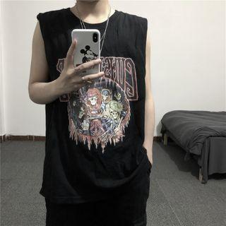 Skeleton Print Sleeveless Top