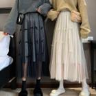 Mesh Panel Loose-fit A-line Skirt