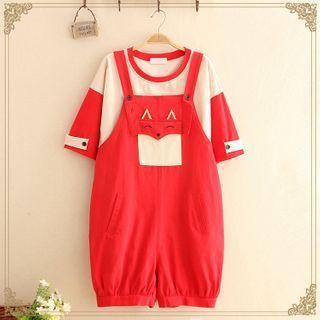 Color-block Short-sleeve Top / Cat Jumper Shorts