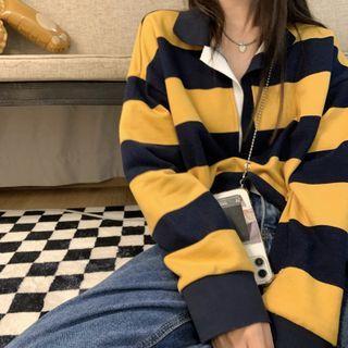 Long-sleeve Striped Polo Shirt Stripes - Yellow & Black - One Size