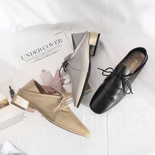 Faux Leather Lace-up Block Heel Derby Shoes