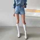 Slit-trim Fray-hem Denim Shorts