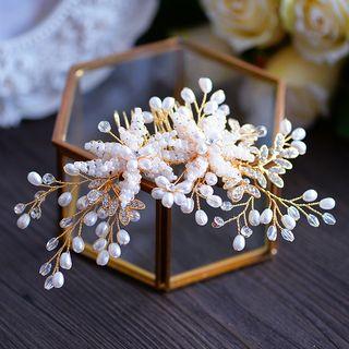 Faux Pearl Rhinestone Bridal Hair Comb Gold - One Size