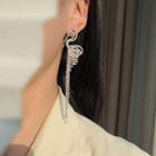 Non-matching Rhinestone Flamingo Fringed Earring 1 Pair - S925 Silver Needle - Asymmetric - One Size
