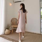 Frill-sleeve Ruffle-hem Midi Dress