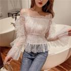 Cold-shoulder Long-sleeve Lace Top