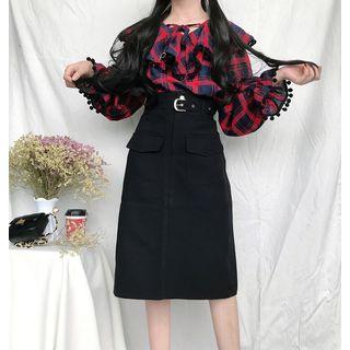 High-waist Belt Split-hem Skirt