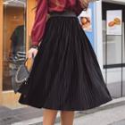 Elastic-waist Pleated Midi Skirt
