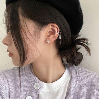 Fringed Alloy Cuff Earring 1 Pc - Silver - One Size