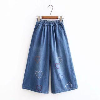 Embroidered Heart Wide Leg Jeans