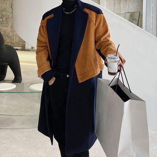 Mock Two-piece Contrast Panel Coat