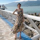Strappy Print Midi  A-line Dress
