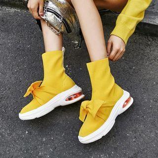 Bow-accent Knit High-top Sneakers