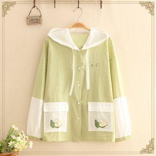 Color-block Avocado Print Hooded Jacket