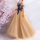Embroidered Short-sleeve Ball Gown