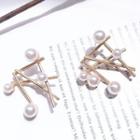 Faux Pearl Alloy Bar Earring Gold - One Size