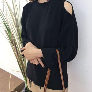 Cold-shoulder Lace-up Knit Top