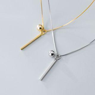 925 Sterling Silver Bar & Bead Pendant Necklace