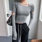 Asymmetrical Long-sleeve Cutout T-shirt